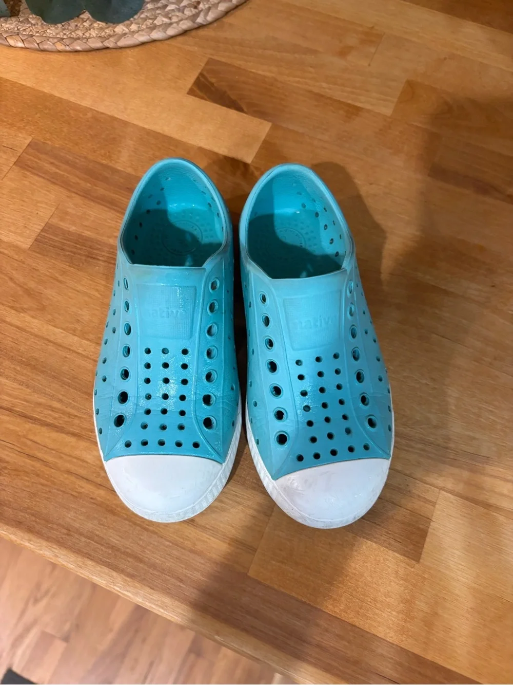Native Kids Aqua Blue Slip-On Water Shoes with White Toe Cap - size 11